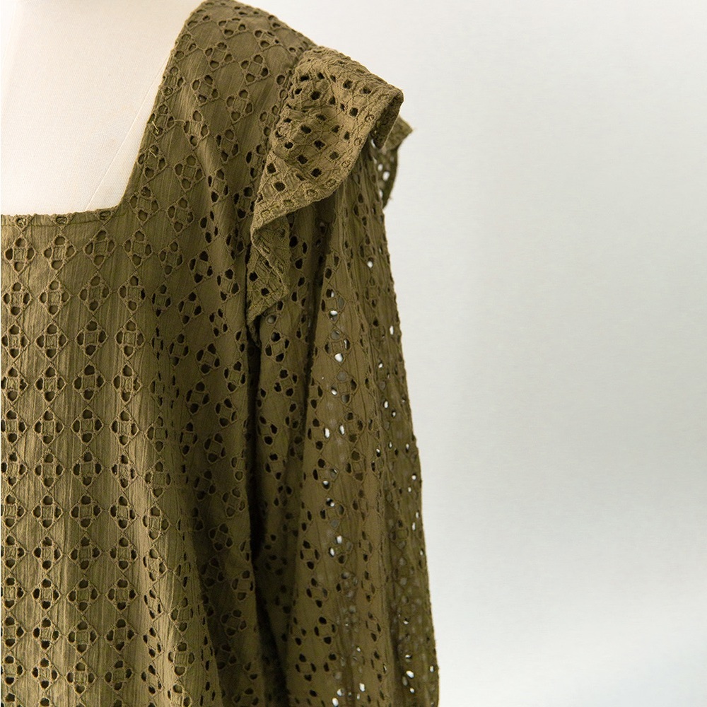 The Odells Olive Eyelet Summer Blouse - Picture 5 of 10
